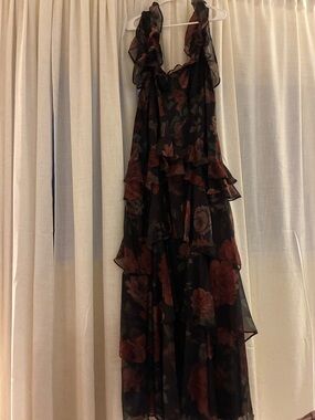 ASOS Black Maxi Dress with Rust Floral Print